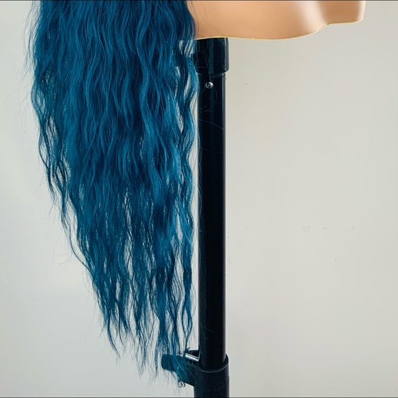 Long 36” Indigo Blue Premium Synthetic Wig with Bangs - Picture 5 of 13